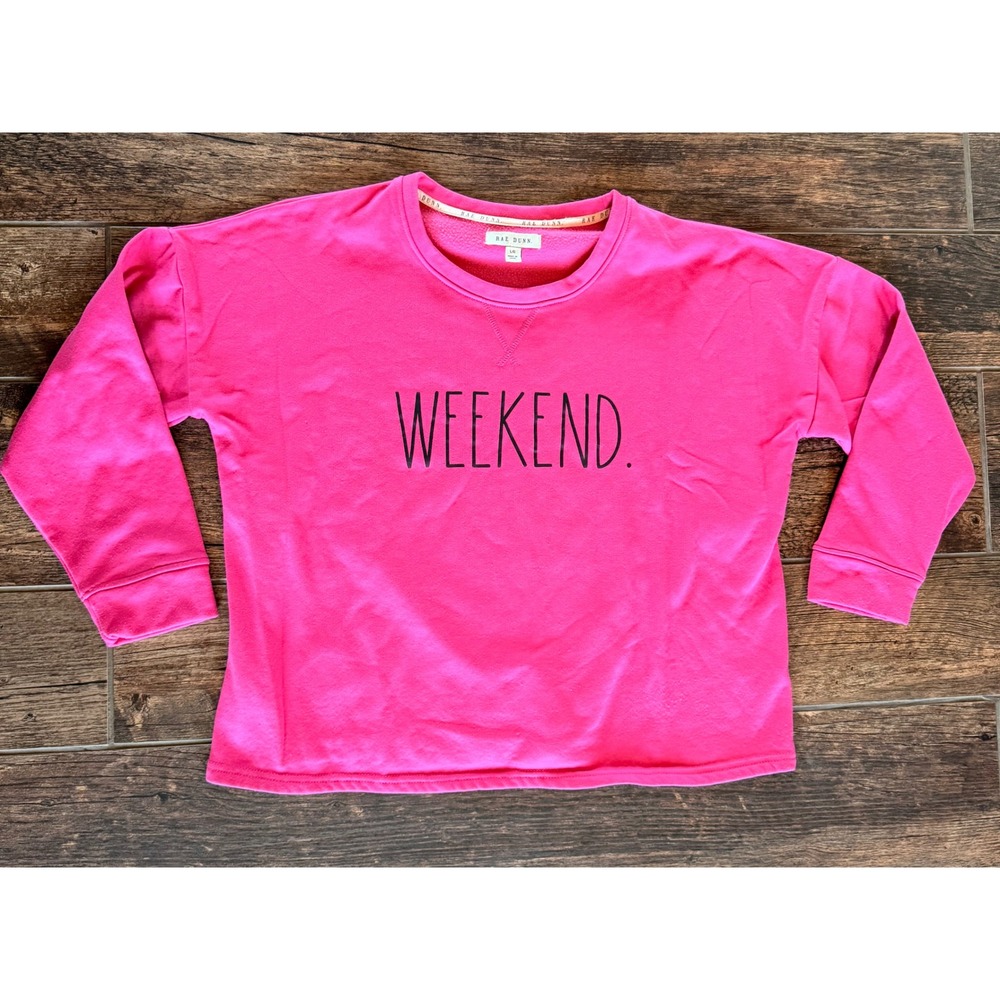 Rae Dunn WEEKEND Graphic Sweatshirt Pink Long Sleeve Pullover